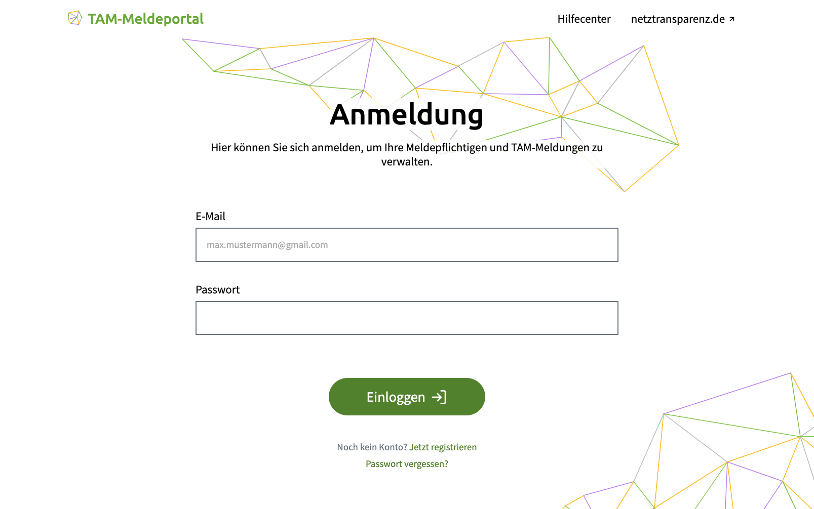 Screenshot der Login-Seite