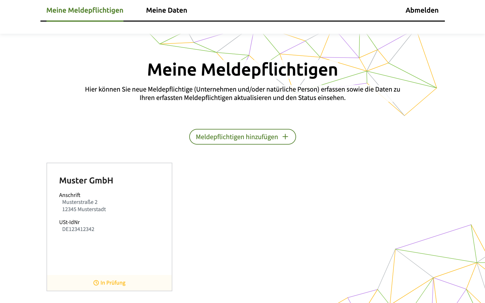 Screenshot der Meldepflichtigen Übersicht
