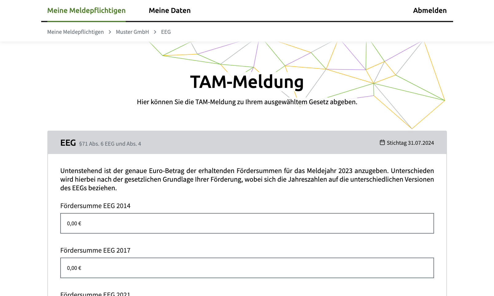 Screenshot von der EEG-Meldung-Seite